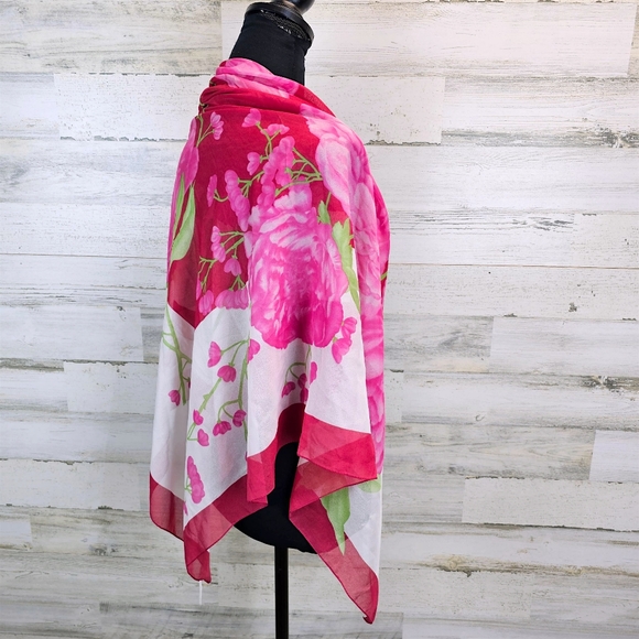 Donatello Italia Floral Chiffon Scarf Shawl Pink Peony Print Sheer Wrap Light - Picture 4 of 13